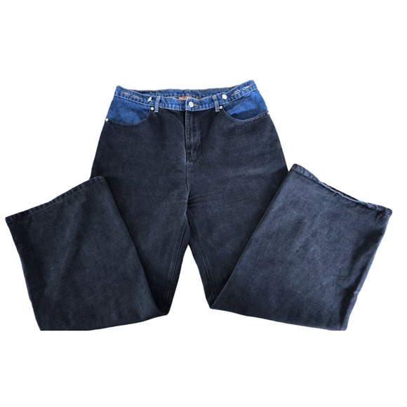Baggy‎ Wide Leg Jeans Color Block High Waist Denim Pants - Picture 1 of 10